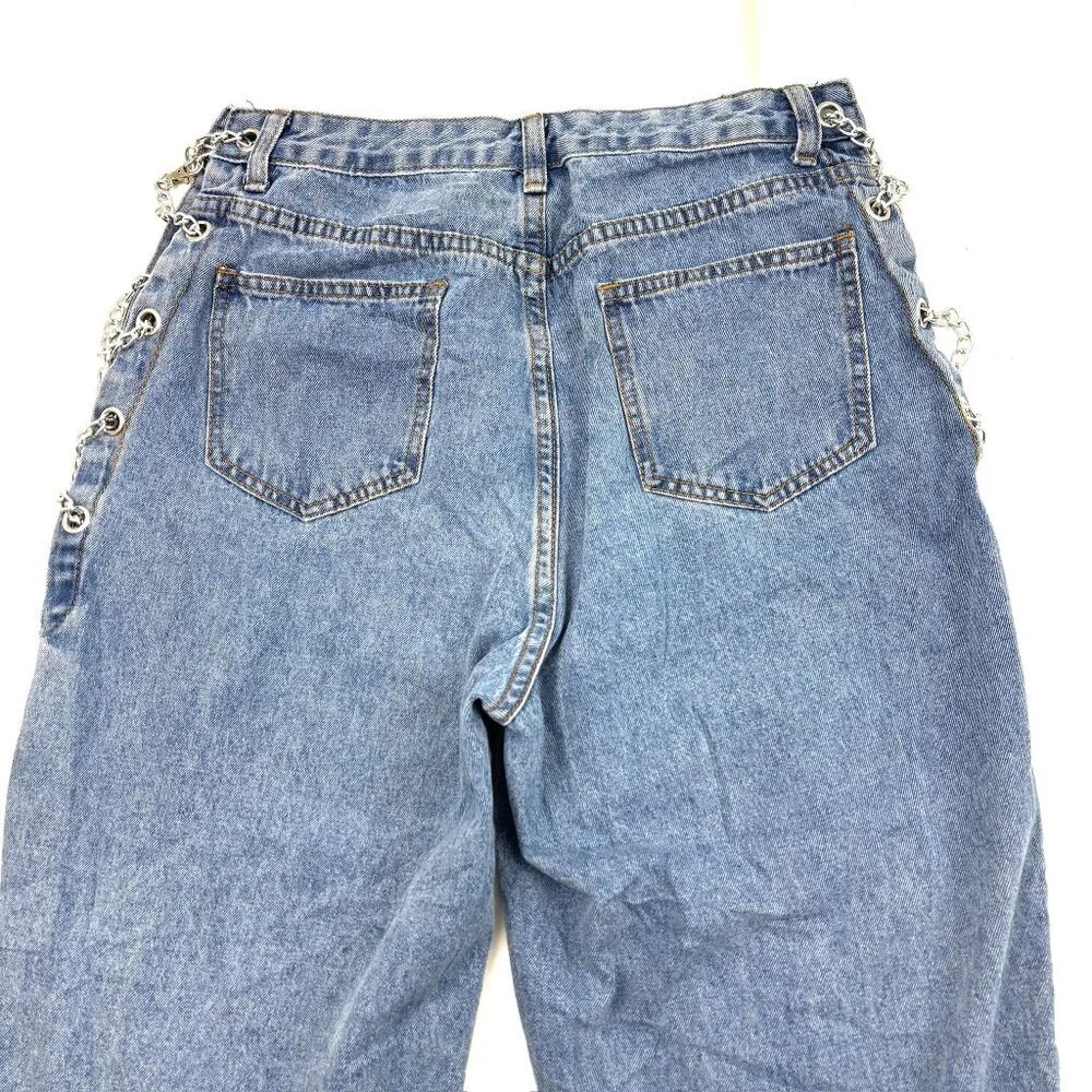 Shein Distressed Straight Side Adjustable Chain Women's size 8 Blue Denim‎ jeans